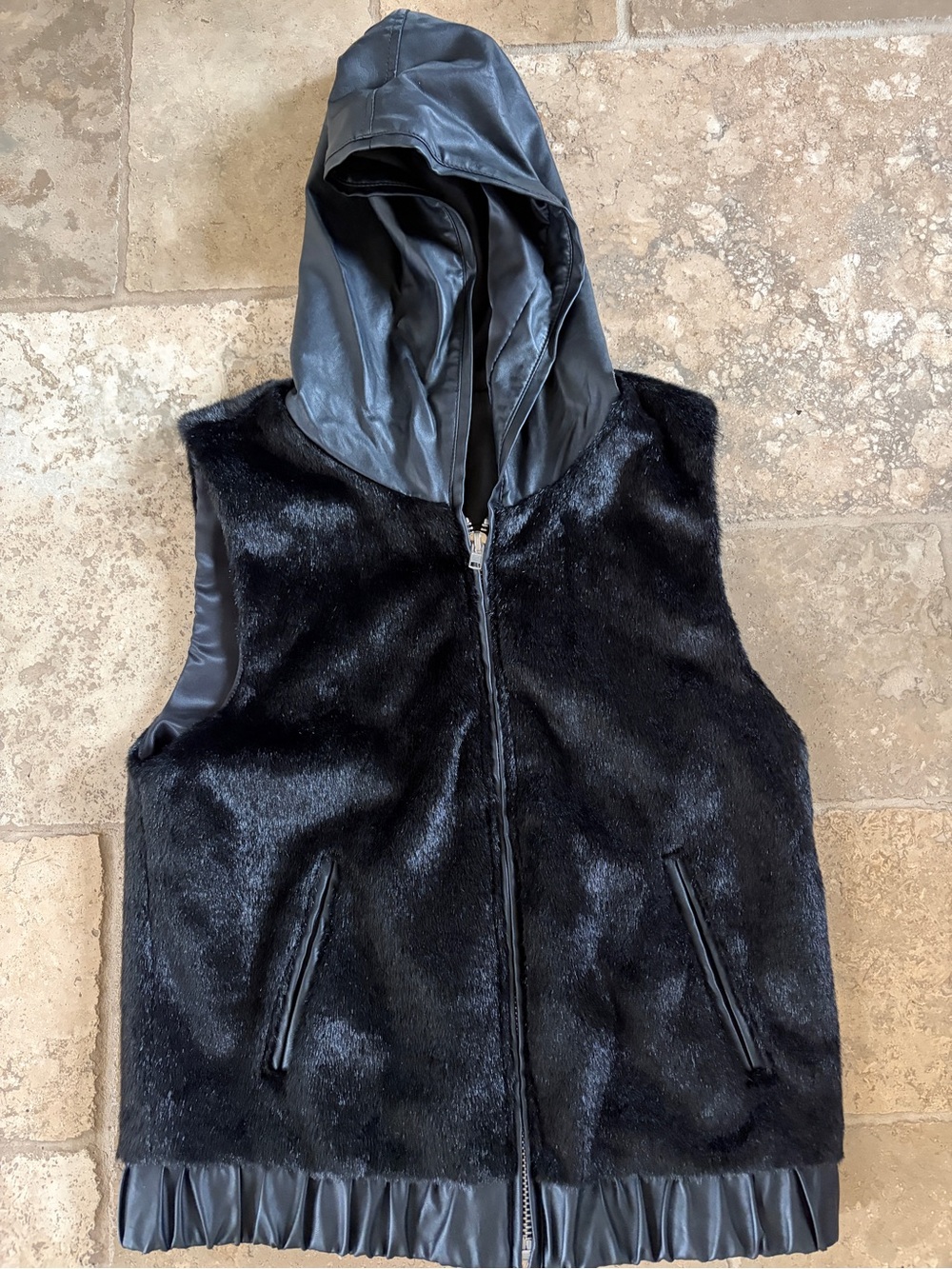 Forever 21 Black Faux Fur Hooded Vest